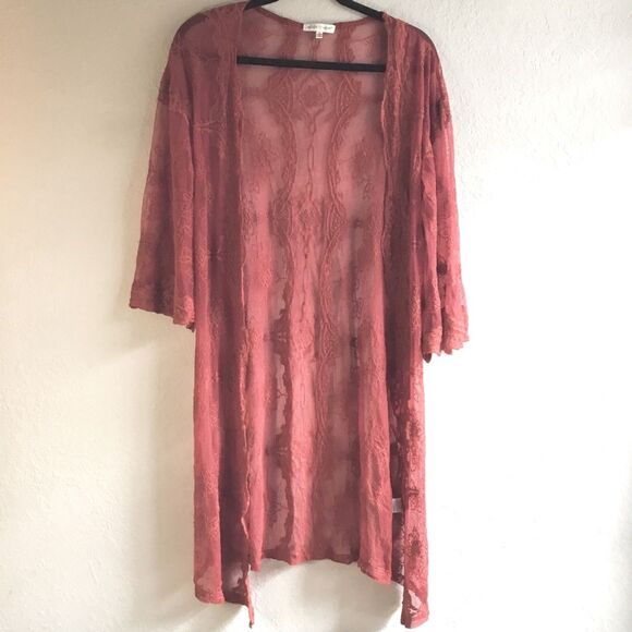 Lagenlook witchy dark orange/red cover up duster embroidered all over pattern - Picture 1 of 6